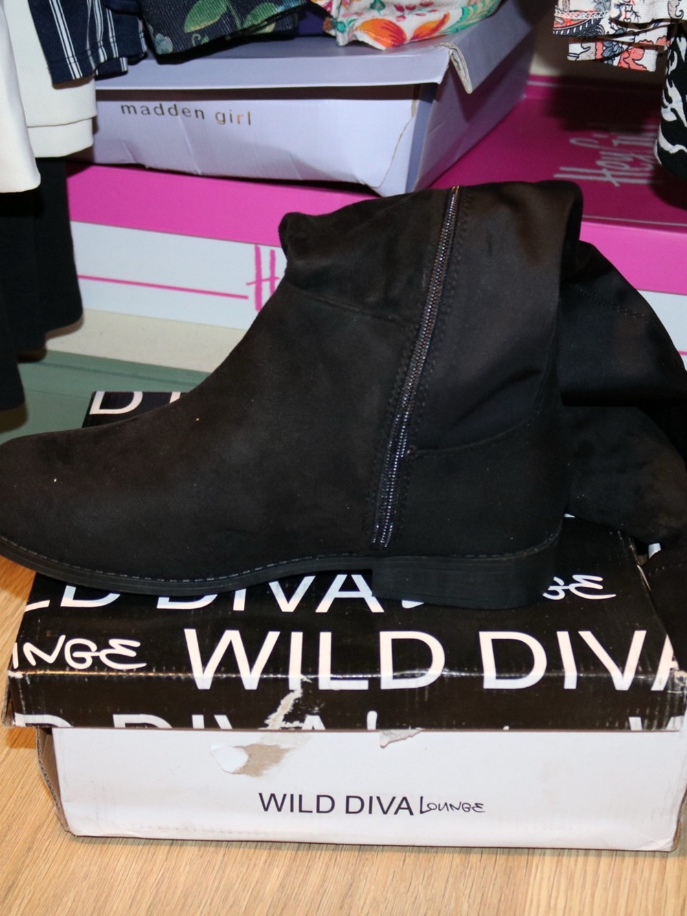 Wild Diva Black Suede Ankle Booties with Side Zip